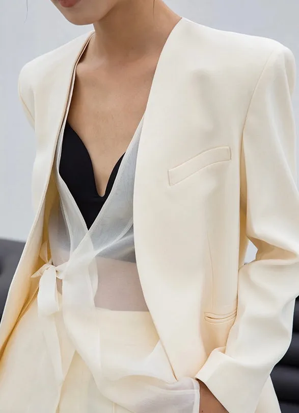 Tailored Duo Layer Tie Blazer in Cream