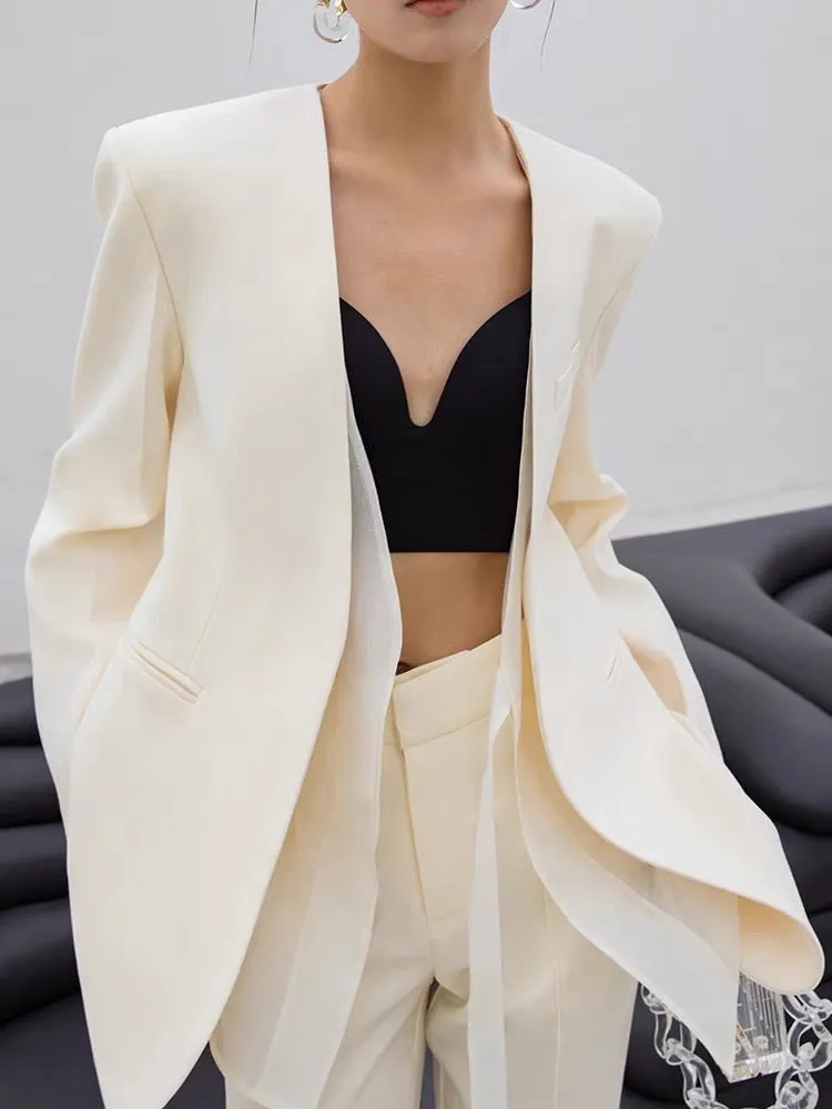 Tailored Duo Layer Tie Blazer in Cream