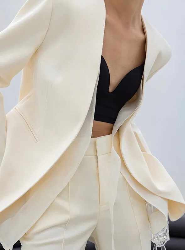 Tailored Duo Layer Tie Blazer in Cream