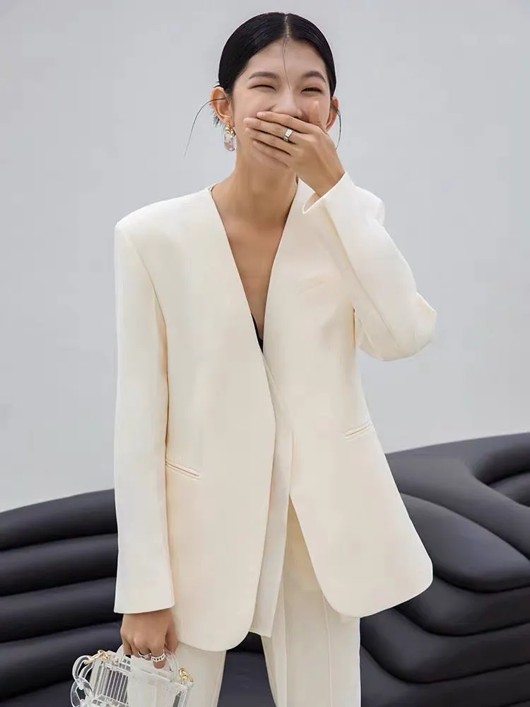 Tailored Duo Layer Tie Blazer in Cream
