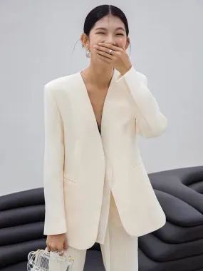Tailored Duo Layer Tie Blazer in Cream