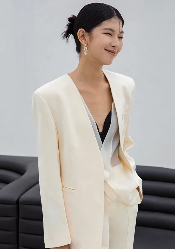 Tailored Duo Layer Tie Blazer in Cream