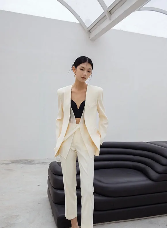 Tailored Duo Layer Tie Blazer in Cream