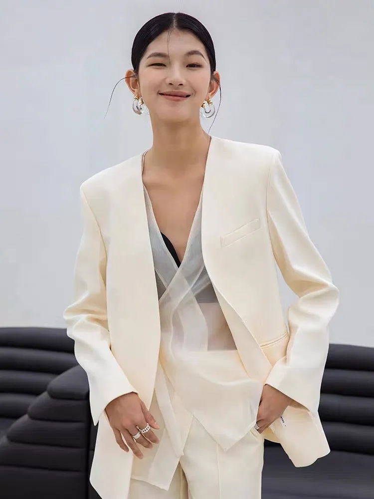 Tailored Duo Layer Tie Blazer in Cream