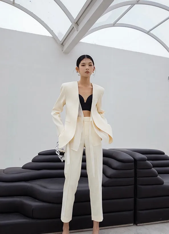 Tailored Duo Layer Tie Blazer in Cream