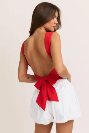 The Missy Bodysuits: Open Back Bow Wide Strap Bodysuit