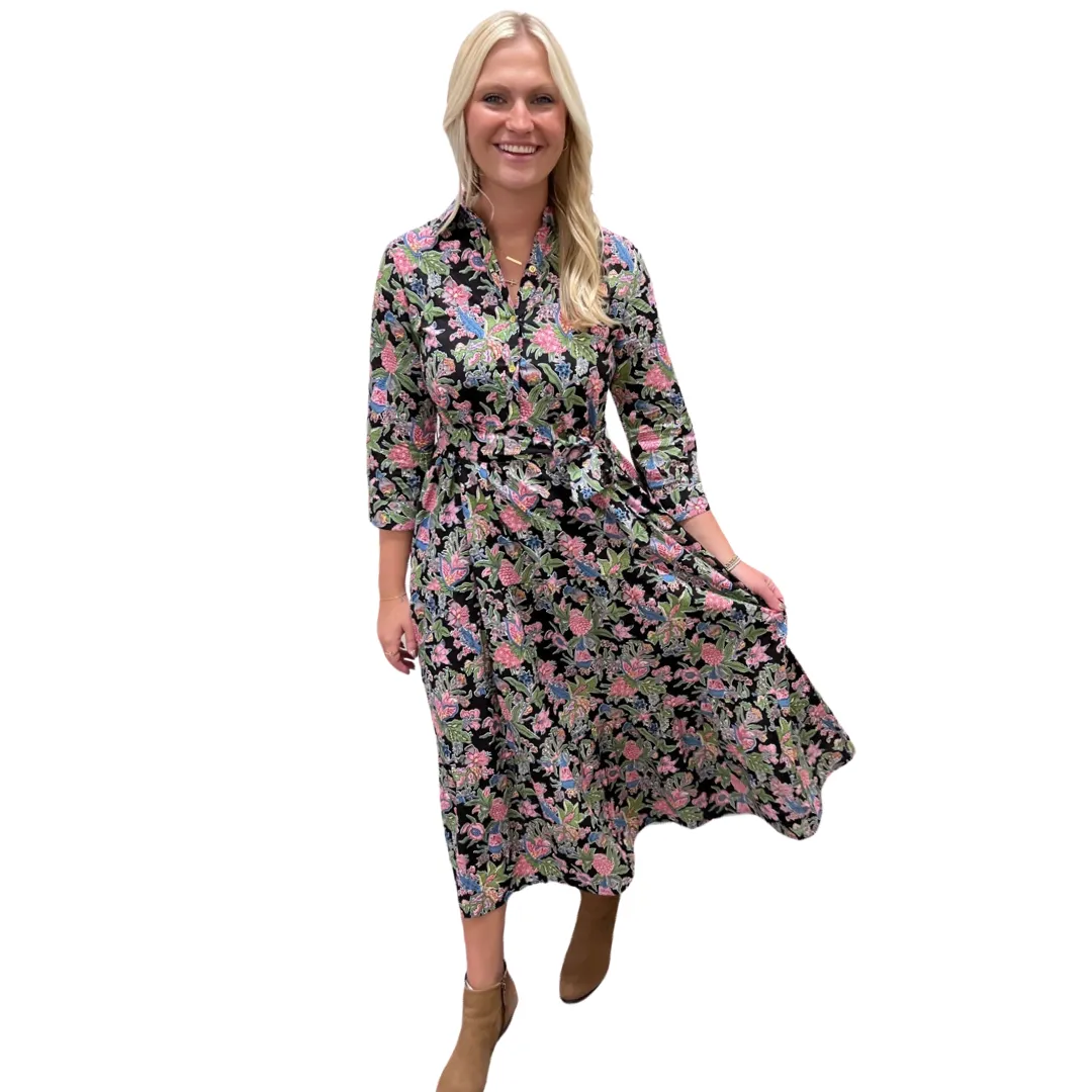 The Remington Cotton Block Print Dress in Black Floral