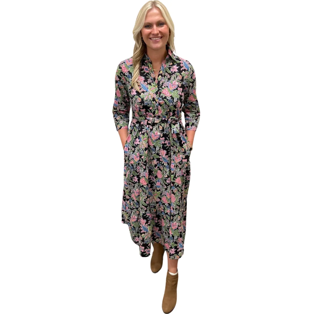 The Remington Cotton Block Print Dress in Black Floral