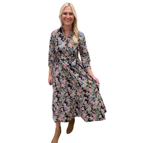 The Remington Cotton Block Print Dress in Black Floral