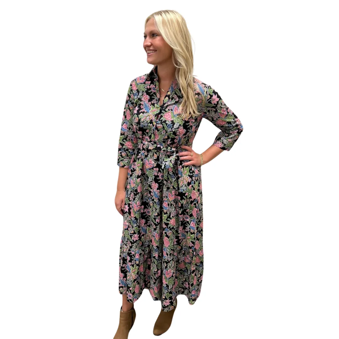 The Remington Cotton Block Print Dress in Black Floral