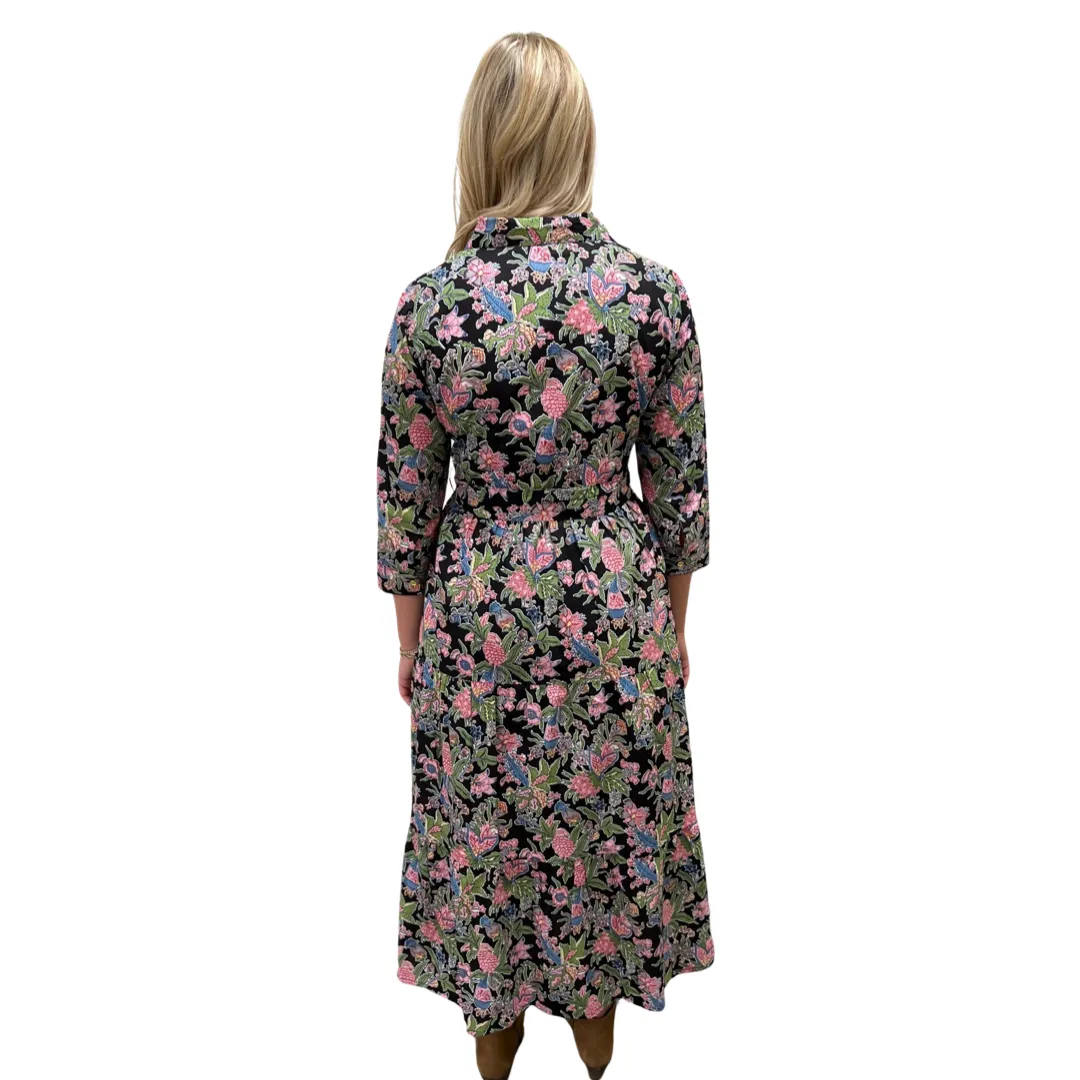 The Remington Cotton Block Print Dress in Black Floral