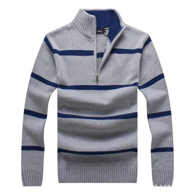 Thick Sweater Men Tops Casual Pullover Striped Patchwork Knitted Tops Male