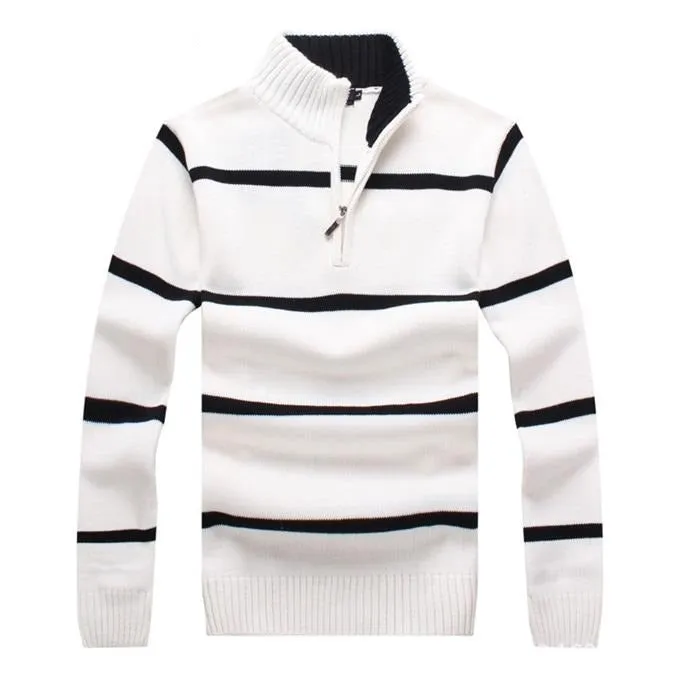 Thick Sweater Men Tops Casual Pullover Striped Patchwork Knitted Tops Male
