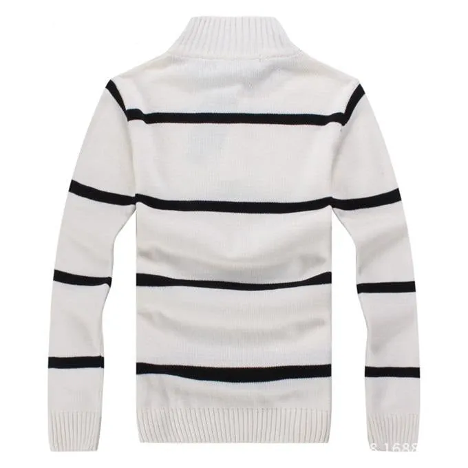 Thick Sweater Men Tops Casual Pullover Striped Patchwork Knitted Tops Male