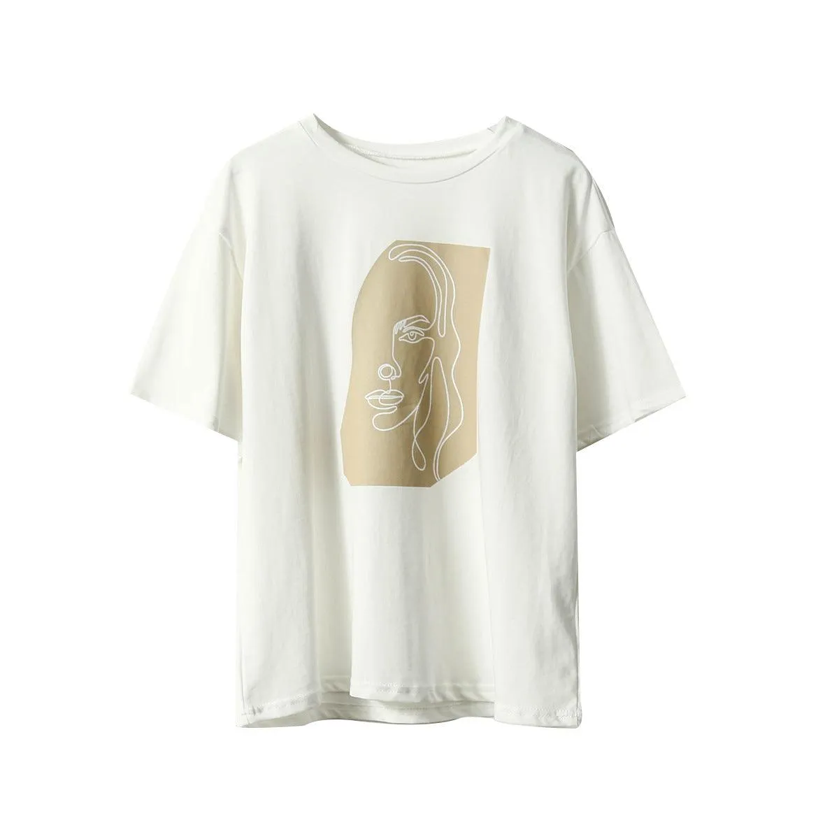 Toppies Abstract T-shirts Character Printing Women Tops Solid Color Summer white Cotton Tops Tees harajuku clothing