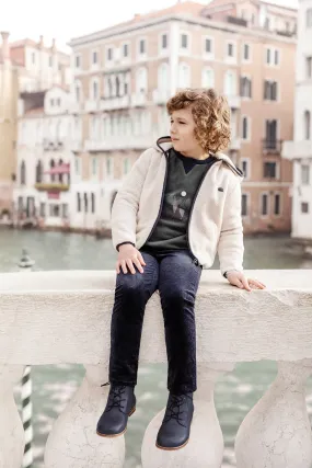 Trousers - Navy Buttoned Corduroy