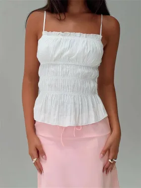 Vintage Sleeveless Spaghetti Strap Ruffles Solid Color Summer Mini Vest Streetwear Trendy Fashionable Unique Cami Top