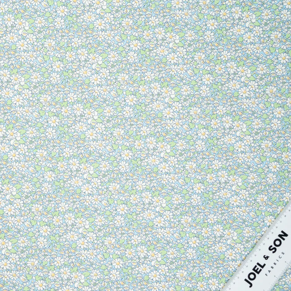 White Floral Blue 'Alice W' Cotton Tana Lawn