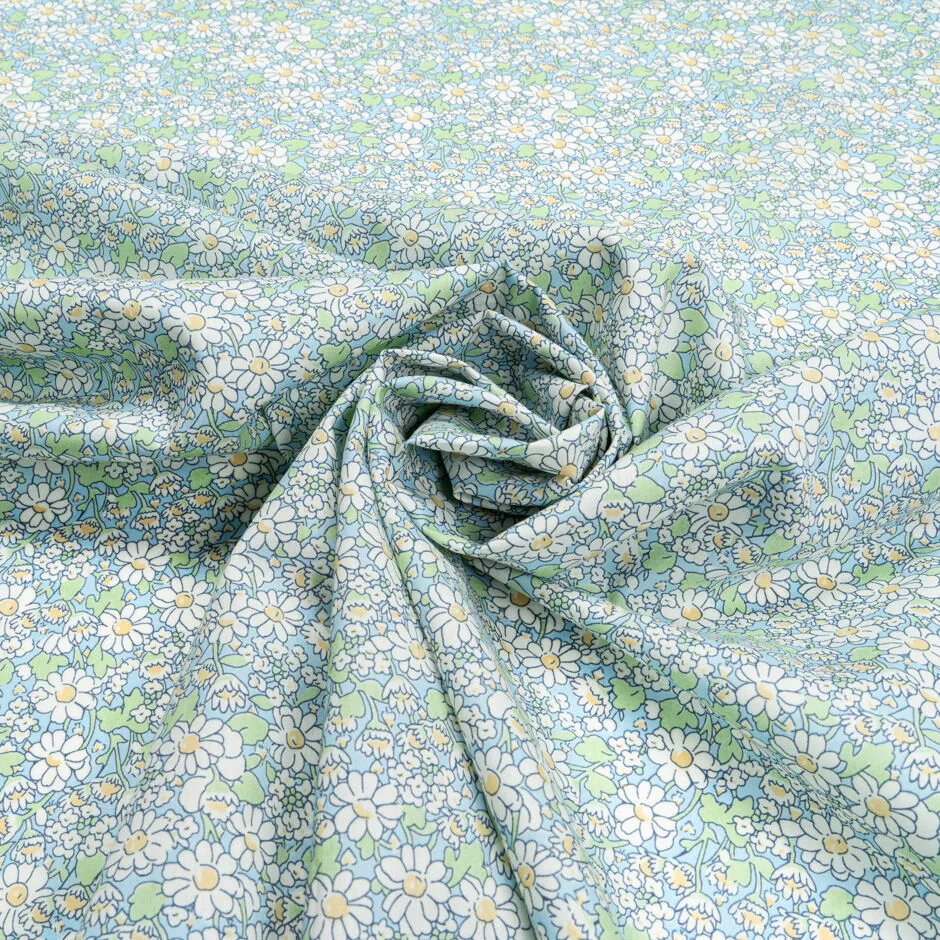 White Floral Blue 'Alice W' Cotton Tana Lawn
