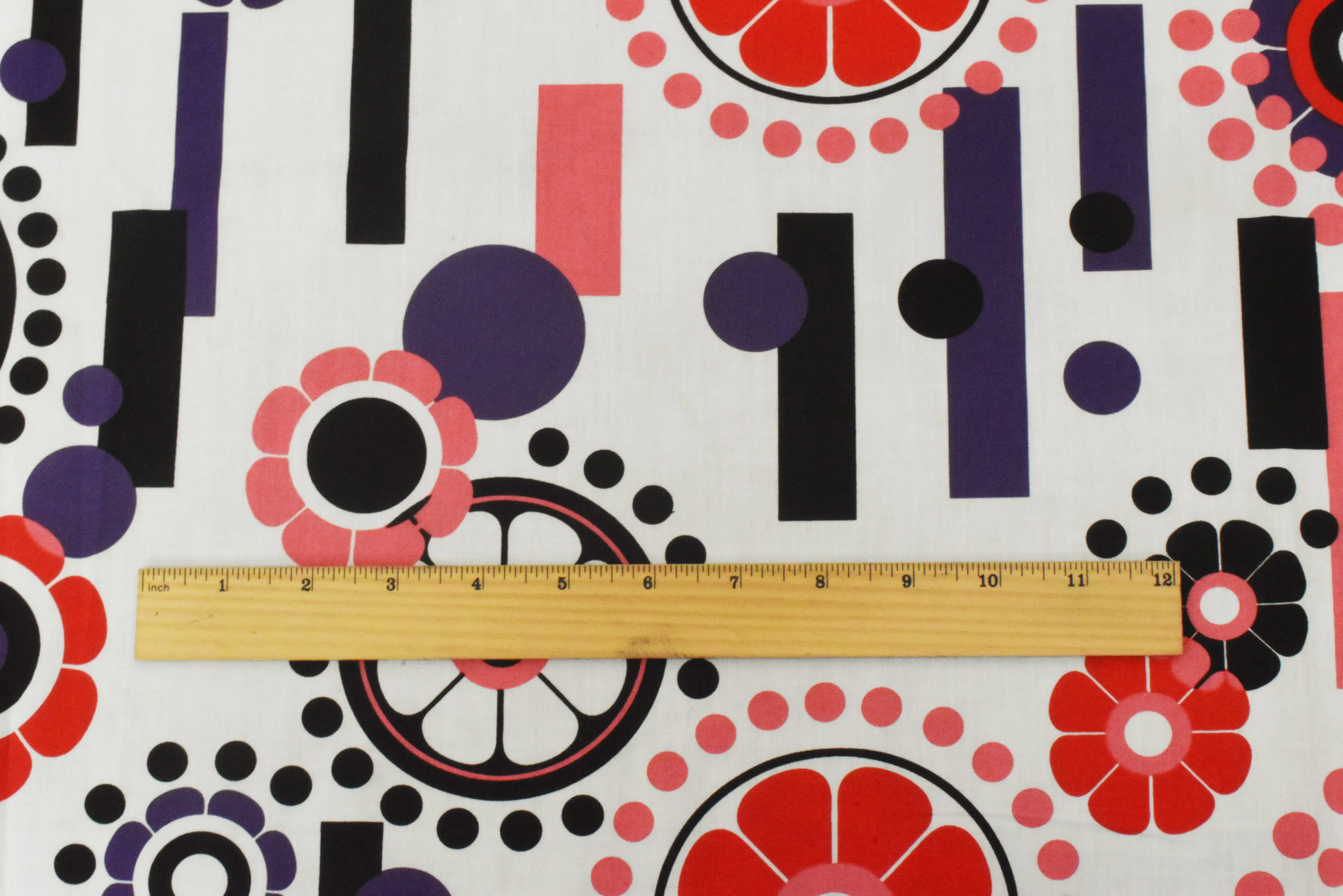 White-Purple-Multi Geometry Floral Printed Cotton Poplin Woven Fabric