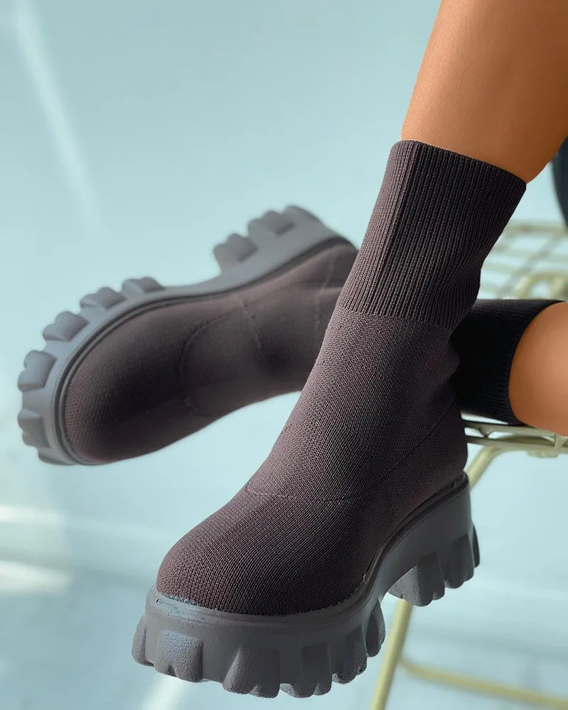 Wide Fit High Top Flatform Sock Sneakers