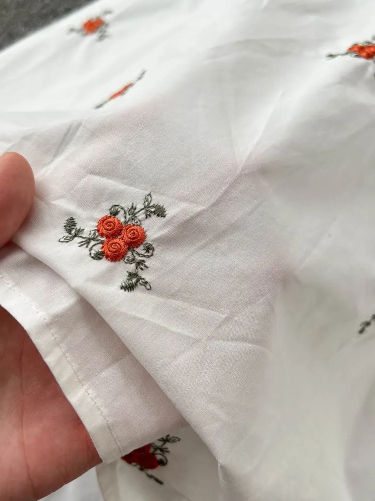 Women Floral Embroidery Belted Dress