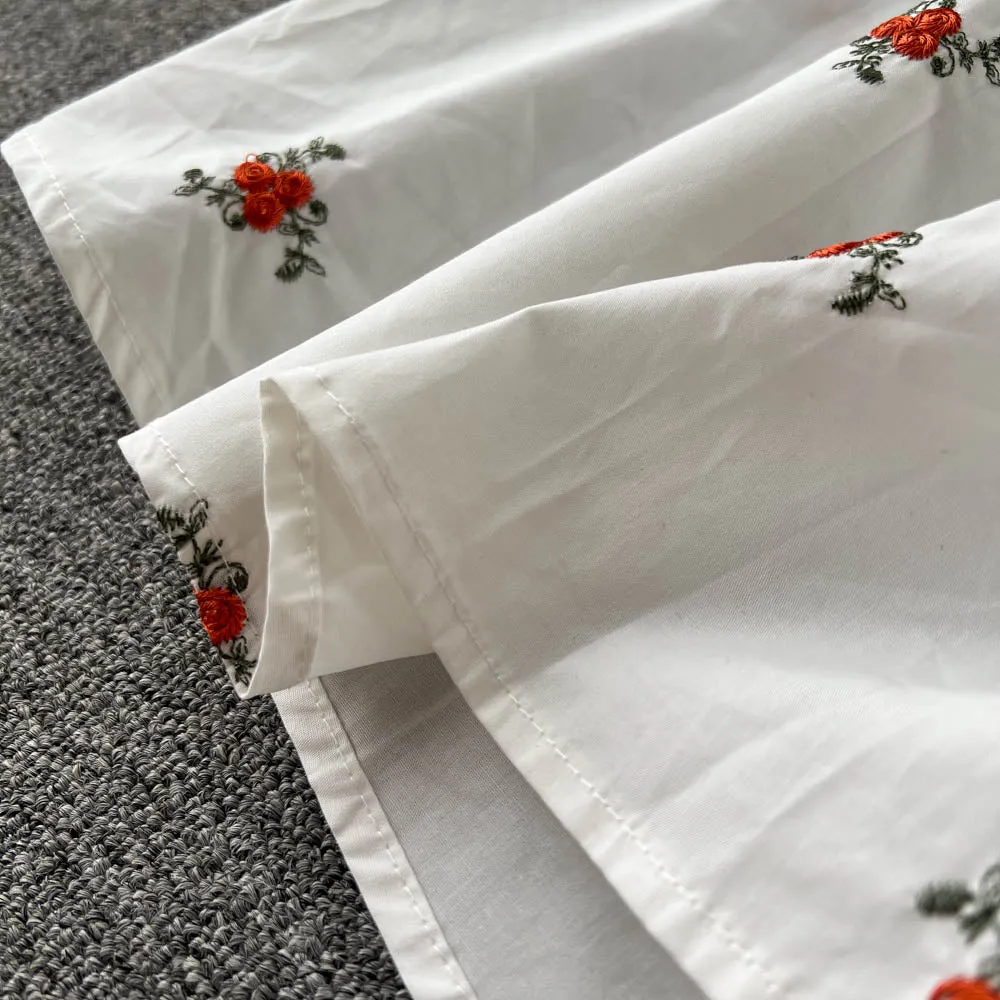 Women Floral Embroidery Belted Dress