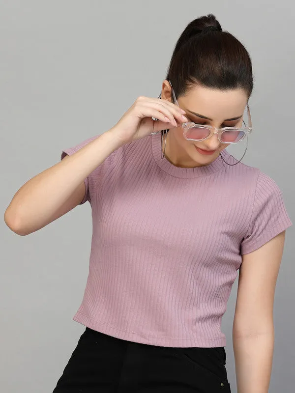 Women Round Neck Fitted Crop Top