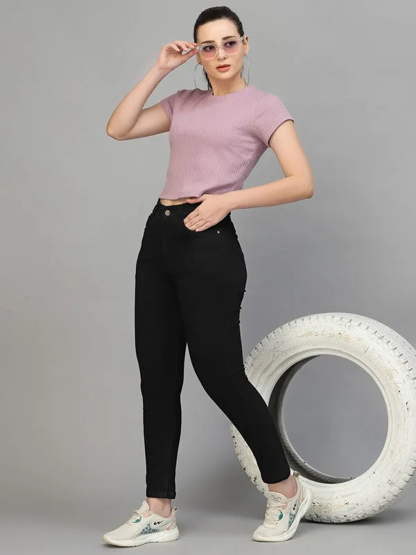 Women Round Neck Fitted Crop Top