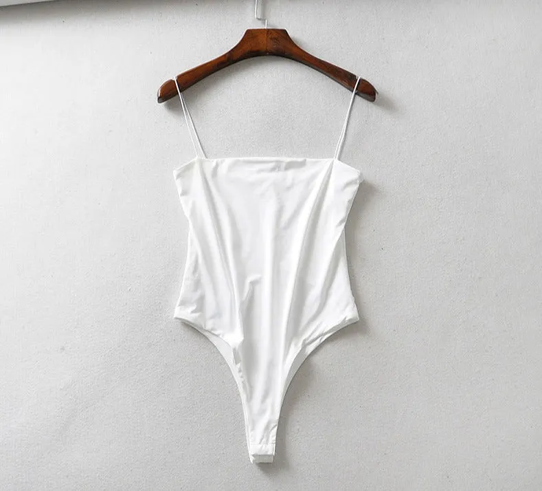 Women slim solid Spaghetti strap Bodycon Bodysuit