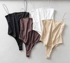 Women slim solid Spaghetti strap Bodycon Bodysuit
