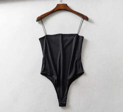 Women slim solid Spaghetti strap Bodycon Bodysuit