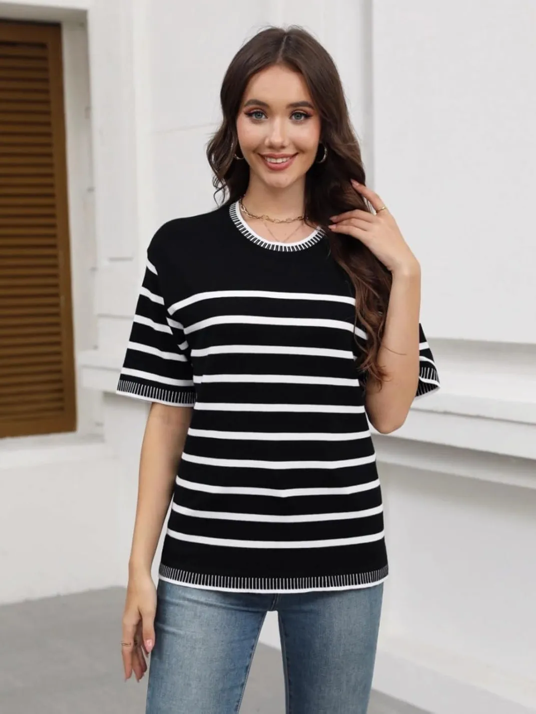 Zeagoo Womens Short Sleeve Sweaters Tops