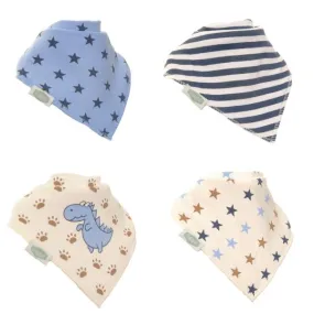 Ziggle Baby Dino and Stars print 4 Pack Bandana Bib Set