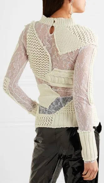 'Zora' Patchwork Lace and Cotton-Blend Knit Sweater